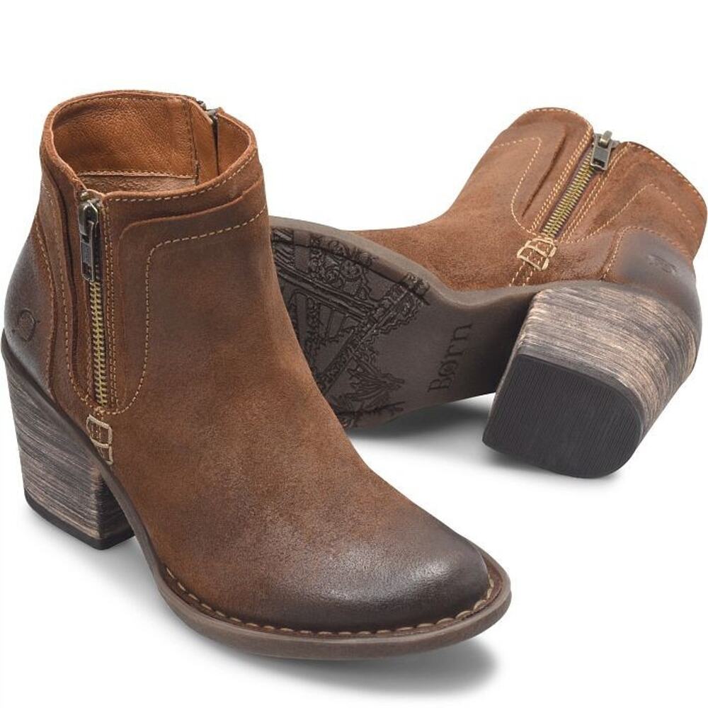 BORN Alana Rustic Distressed Suede Ankle Western Booties Brown Boots Women 6.5 M